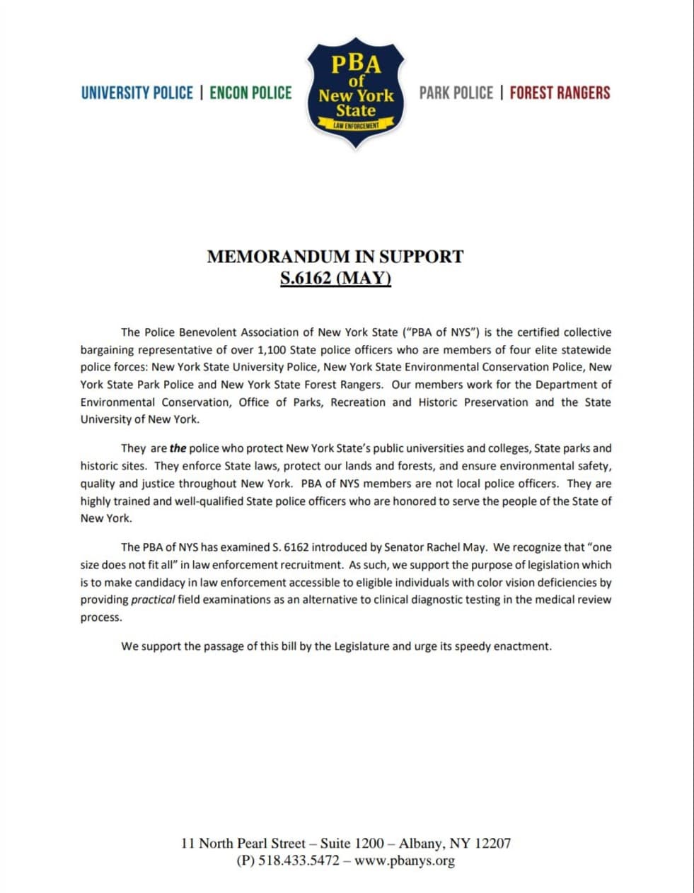 NYS PBA Memo of Support